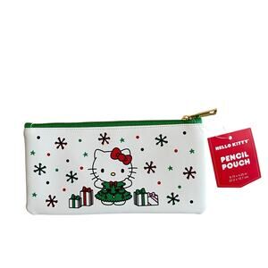 Hello Kitty Christmas Pencil Case Make Up Pouch Holiday Gold Zipper Lined NEW
